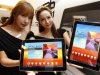 Models hold Samsung Electronics' new tablet 'Galaxy Tab 10.1' during its launch ceremony at the firm's headquarters in Seoul