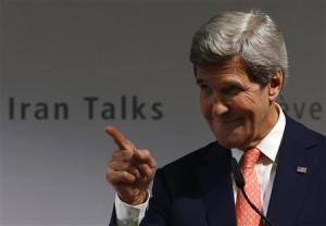 File photo of U.S. Secretary of State Kerry gesturing during a news conference after nuclear talks in Geneva