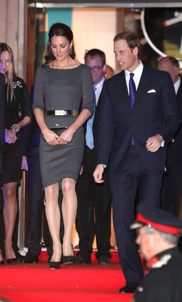 This time Kate Middleton wore a 450 Amanda Wakeley charcoal dress with a