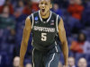 Michigan State forward Adreian Payne (5) reacts during the first half of a regional semifinal against Duke in the NCAA college basketball tournament, Friday, March 29, 2013, in Indianapolis. (AP Photo/Darron Cummings)