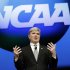 FILE - In this Jan. 17, 2013, file photo, NCAA President Mark Emmert speaks at the organization's annual convention in Grapevine, Texas. The NCAA is revealing that it has found "an issue of improper conduct" within its own enforcement program during its investigation into the compliance practices of Miami's athletic department.  Emmert has ordered an external review of the enforcement program. Miami will not receive its notice of allegations until that review is complete. (AP Photo/LM Otero, File)
