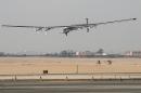 Solar-powered Solar Impulse 2 aircraft lands at Cairo International Airport on July 13, 2016, for the penultimate stage of its world tour