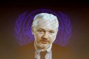 WikiLeaks founder Julian Assange is seen on a screen speaking via web cast from the Ecuadorian Embassy in London on March 23, 2015