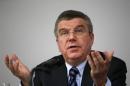 International Olympic Committee President Bach speaks during a news conference in Seoul