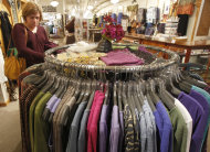 <p> In this Tuesday, April 9, 2013 photo, a shopper looks over the clothes at the Vermont Trading Company in Montpelier, Vt. U.S. retail sales fell in March from February by the most in nine months, indicating higher taxes and weak hiring have made consumers more cautious about spending, according to the Commerce Department, on Friday, April 12, 2013. (AP Photo/Toby Talbot)