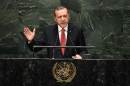 Turkey's President Recep Tayyip Erdogan speaks during the 69th Session of the UN General Assembly at the United Nations on September 24, 2014