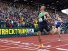U.S. decathlete Ashton Eaton sets a new world record as he crosses the finish line in the men's decathlon 1500m at the U.S. Olympic athletics trials in Eugene
