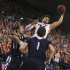 Gonzaga's Elias Harris fights for a rebound against San Diego during the first half of an NCAA basketball game in Spokane, Wash., on Saturday, Feb. 23, 2013. (AP Photo/Young Kwak)