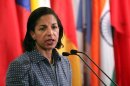 U.S. ambassador to the United Nations Susan Rice speaks with the media after Security Council consultations at U.N. headquarters in New York