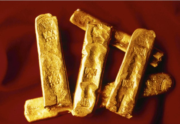 Handout photo of a selection of the 27 gold bars recovered from the Tortugas shipwreck, in the Straits of Florida