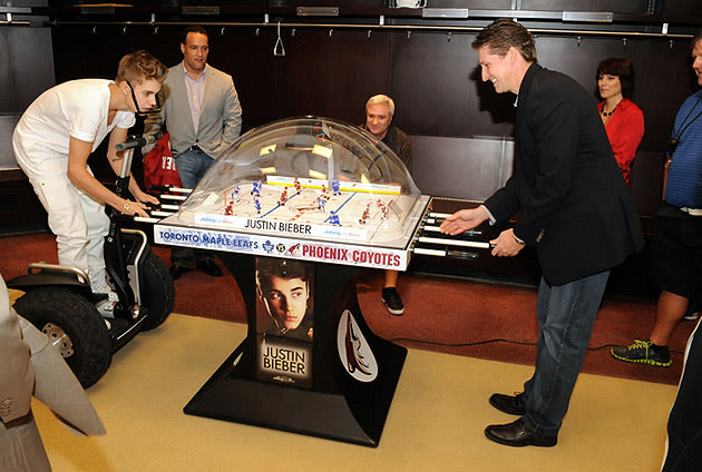 Justin Bieber Played Bubble Hockey on a Segway, Thanks to Coyotes