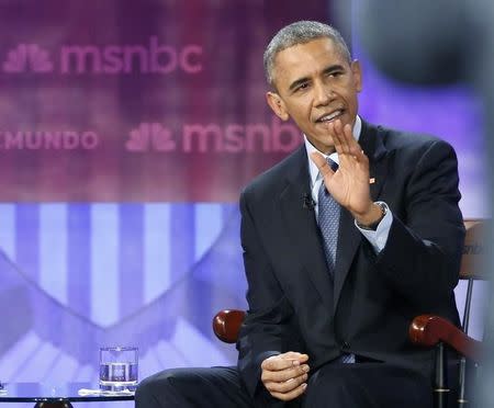 U.S. President Obama arrives for  MSNBC/Telemundo town hall discussion on immigration at Florida International University in Miami