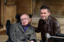 Professor Stephen Hawking and director Stephen Finnigan arrive for a screening of Hawking