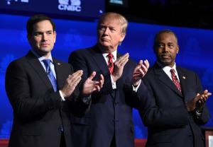 Marco Rubio (left), Donald Trump (centre) and Ben Carson&nbsp;&hellip;