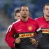 Manchester United's Rio Ferdinand attends a training session before a warm up soccer match in Durban