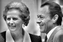 File picture of then French prime minister Michel Rocard with British Prime Minister Margaret Thatcher at the Hotel Matignon in Paris