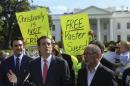 Senator Ted Cruz delivers remarks with members of the Christian Defense Coalition in front of the White House in Washington