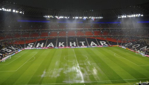 Empty pitch is pictured after Group D Euro 2012 soccer match Ukraine against France was suspended because of the weather at Donbass Arena in Donetsk