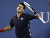 Novak Djokovic, of Serbia, reacts after winning a point against Juan Martin del Potro, of Argentina, during a quarterfinal of the U.S. Open tennis tournament, Thursday, Sept. 6, 2012, in New York. (AP Photo/Charles Krupa)