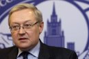 Russia's Deputy Foreign Minister Sergei Ryabkov speaks during a news briefing in the main building of Foreign Ministry in Moscow
