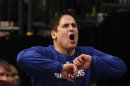 Dallas Mavericks owner Mark Cuban yells during the fourth quarter of an NBA basketball game against the Oklahoma City Thunder in Dallas, Sunday, Dec. 18, 2011. The Thunder won 106-92. (AP Photo/LM Otero)