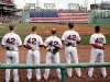 Boston Red Sox players line up for the National Anthem all wearing number 42 in honor of Jackie Robinson Day before a baseball game between the Red Sox and the Tampa Bay Rays at Fenway Park in Boston Monday, April 15, 2013. (AP Photo/Winslow Townson)
