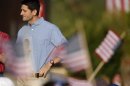 Republican vice presidential candidate Representative Paul Ryan (R-WI) looks on during a campaign rally at Miami University in Oxford, Ohio
