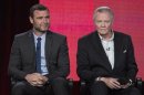 Schreiber and Voight of show "Ray Donovan" listen to a question on stage during Showtime panel presentation of the 2013 Winter Television Critics Association Press Tour at Langham Huntington Hotel in Pasadena, California
