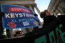 Protesters participate in an anti-Keystone pipeline demonstration in New York on November 18, 2014