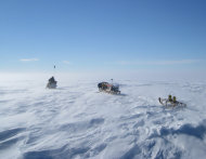 What wonders lie beneath? Radar equipment is driven across Antarctic ice during field work that revealed a massive rift.