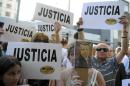 Protesters rally in front of the headquarters of the Argentine Israelite Mutual Association in Buenos Aires on January 21, 2015, over the death of public prosecutor Alberto Nisman
