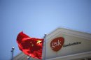 File photo of a Chinese national flag fluttering in front of a GlaxoSmithKline (GSK) office building in Shanghai