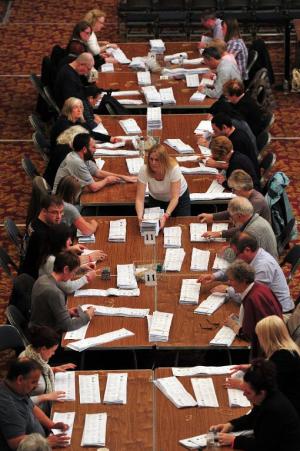 Election officials conduct a recount of ballot papers&nbsp;&hellip;
