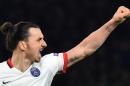 Paris Saint-Germain's forward Zlatan Ibrahimovic celebrates scoring his team's second goal during a UEFA Champions League match against Chelsea at Stamford Bridge in London on March 9, 2016