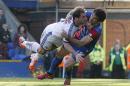 Crystal Palace's Mile Jedinak, right, tussles with Chelsea's Branislav Ivanovic during their English Premier League soccer match at Selhurst Park, London, Saturday, March 29, 2014. (AP Photo/Sang Tan)