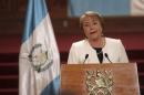 Chile's President Michelle Bachelet speaks at a news conference after her welcoming ceremony in the presidential palace in Guatemala City
