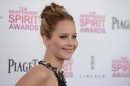 Actress Jennifer Lawrence arrives at the Independent Spirit Awards on Saturday, Feb. 23, 2013, in Santa Monica, Calif. (Photo by Jordan Strauss/Invision/AP)