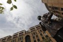 A statue of former President Nelson Mandela stands in a square in Johannesburg's upmarket Sandton suburb