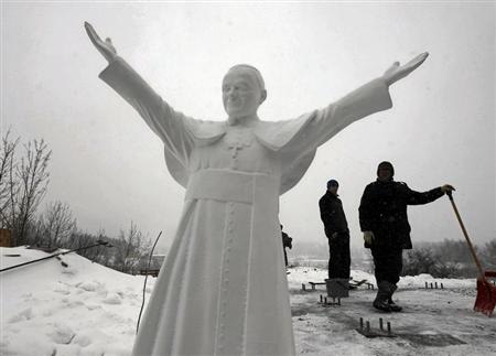 Workers preparing a ground for the biggest monument of late pope Johan Paul II in Czestochowa