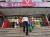 Customers exit a V-Mart retail store in New Delhi