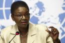 Britain's Valerie Amos, United Nations Under-Secretary-General for Humanitarian Affairs and Emergency Relief Coordinator, launches the Global Humanitarian Appeal 2015 to support people affected by disaster and conflict, during a press conference, at the European headquarters of the United Nations in Geneva, Switzerland, Monday, Dec.8, 2014. (AP Photo/Keystone,Salvatore Di Nolfi)