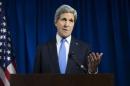 U.S. Secretary of State John Kerry delivers remarks during a news conference at the U.S. Embassy in London