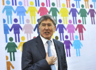 Almazbek Atambayev speaks to press in Bishkek on Tuesday, Nov. 1, 2011. Kyrgyzstan presidential election winner Almazbek Atambayev's moment of glory was soured Monday by a stinging assessment from international vote monitors and news of protests in the turbulent south of the country. (AP Photo/Vladimir voronin)
