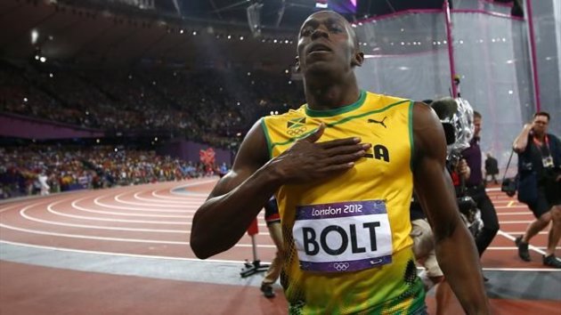 Jamaica's Usain Bolt reacts as he wins the men's 100m final during the London 2012 Olympic Games at the Olympic Stadium August 5, 2012 (Reuters)