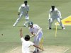 Pakistan's Rahat Ali celebrates after taking the wicket of South Africa's Kyle Abbott on the second day of the third cricket test match in Pretoria