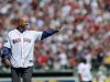 Former Boston Red Sox manager Francona gestures to the crowd during a pre-game ceremony in Boston