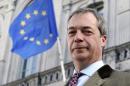 UKIP leader and MEP Farage poses in front of a EU flag in Brussels