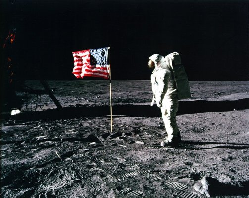 United States astronaut Buzz Aldrin salutes the American flag on the surface of the Moon after he and fellow astronaut Neil Armstrong became the first men to land on the Moon