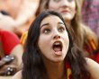 A Spanish fan reacts during the Euro 2012 soccer match played by Spain's team against Italy at the fan zone in Gdansk