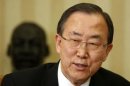 UN General Secretary Ban Ki-moon speaks after meeting at the White House in Washington